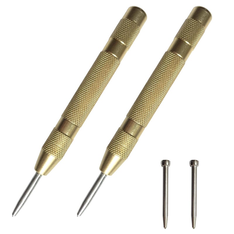 Beaneed 2Pcs Automatic Center Punch, 5" Spring Loaded with 2 Extra Tips | Heavy Duty Steel | Punch Tool for Metal Drilling & Emergency Glass Break - Image 1